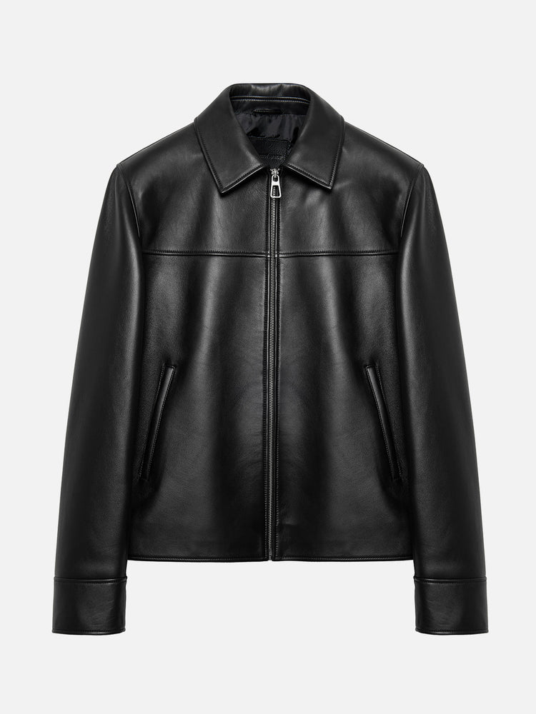 LOGO PRINTED LEATHER JACKET RED