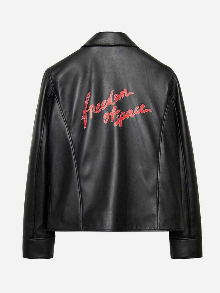 LOGO PRINTED LEATHER JACKET RED