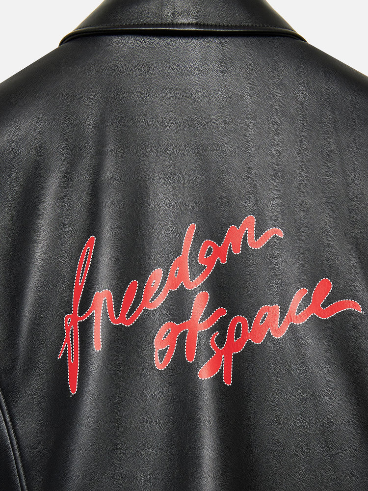 LOGO PRINTED LEATHER JACKET RED