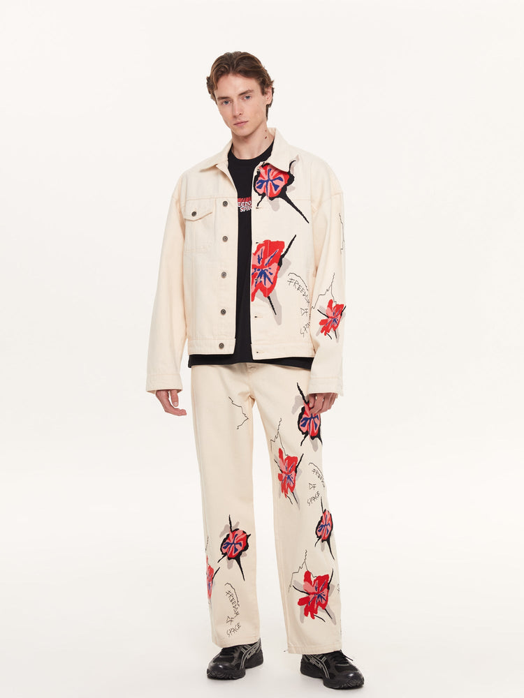 FLOWER EMBROIDERED DENIM JACKET