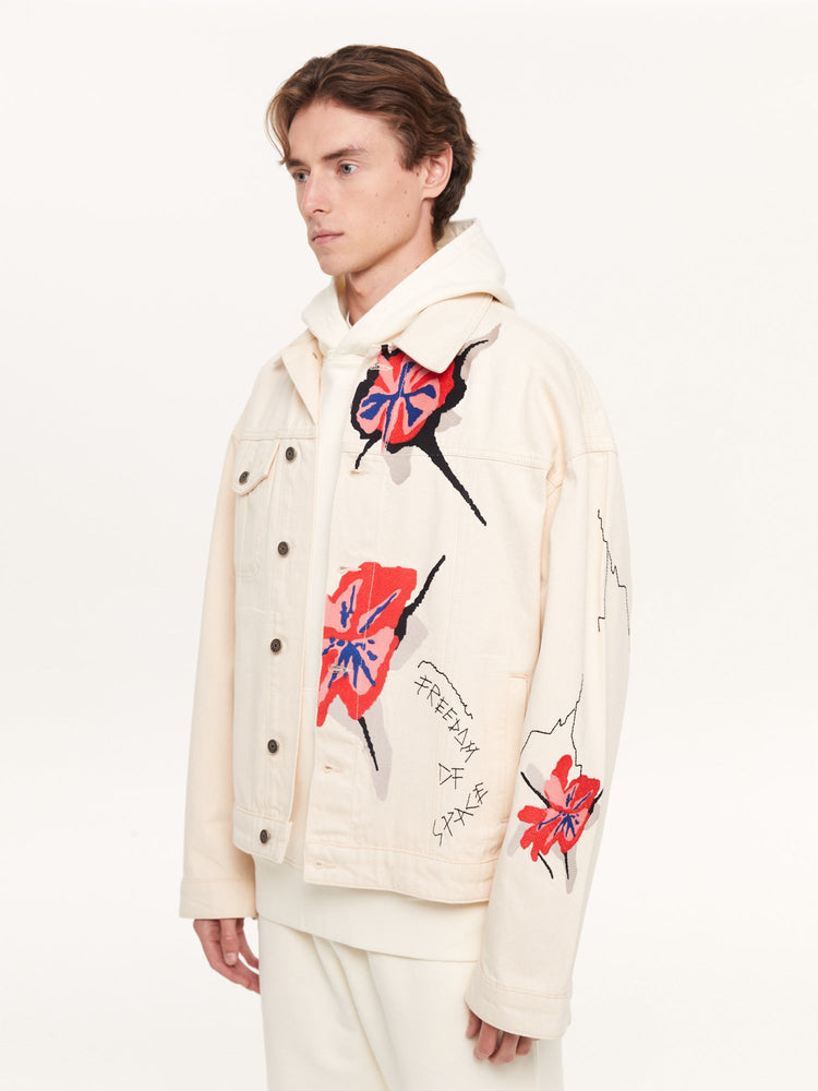 FLOWER EMBROIDERED DENIM JACKET