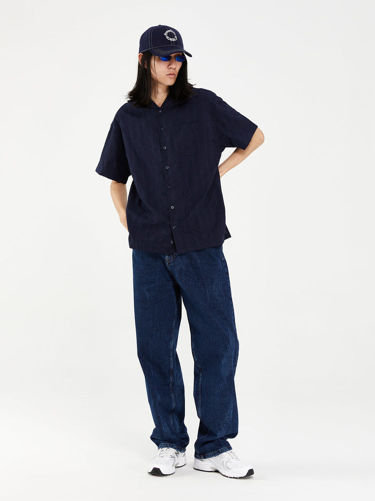 LOGO EMBROIDERED SHORT SLEEVE SHIRT NAVY