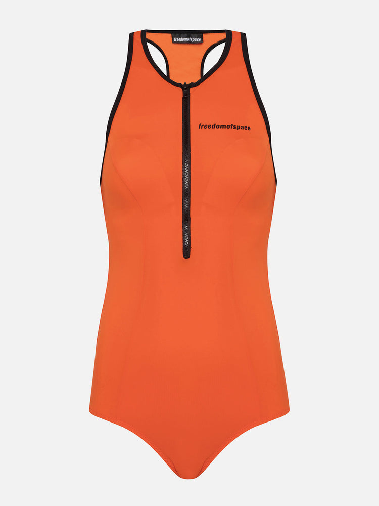 CIRCLE LOGO ZIP UP SWIMSUIT ORANGE