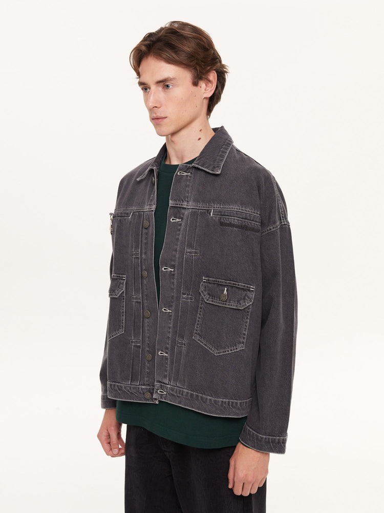 STONE WASHED DENIM JACKET BLACK