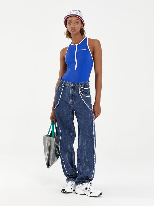 CIRCLE LOGO ZIP UP SWIMSUIT BLUE