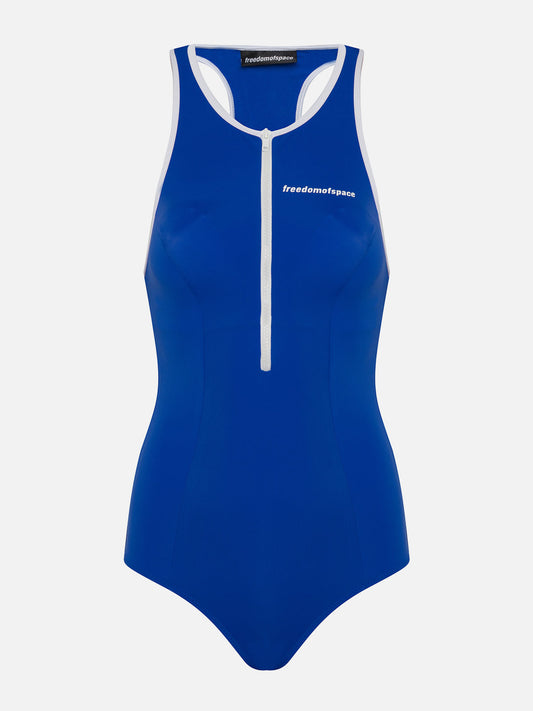 CIRCLE LOGO ZIP UP SWIMSUIT BLUE