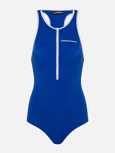 CIRCLE LOGO ZIP UP SWIMSUIT BLUE